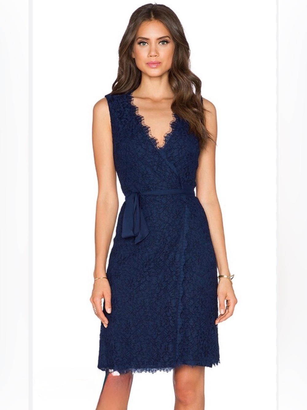 DVF Diane von Furstenberg Julianna Navy (Midnight) Lace Wrap Dress,  Sz 14